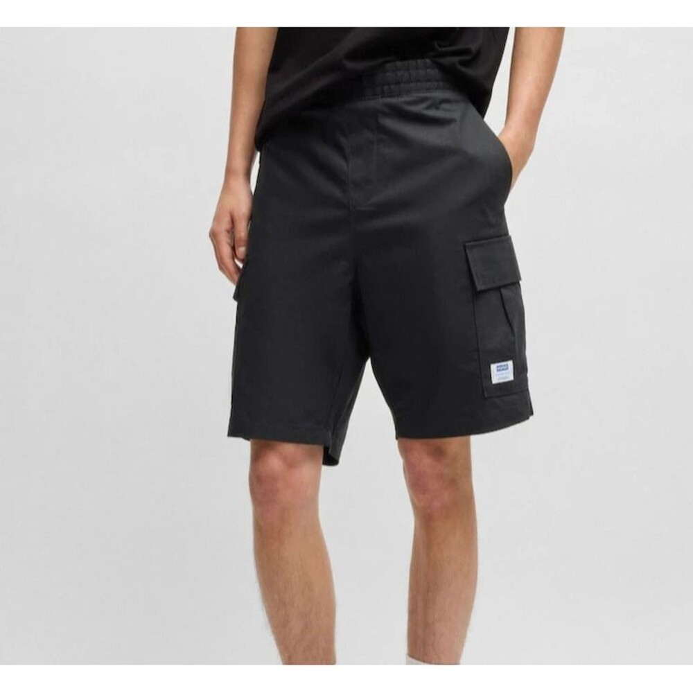 HUGO BOSS Cargo Shorts Mens Large Black Pull On Logo GIULIO $128